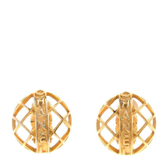 Metal Logo Open Work Round Clip On Earrings Gold
