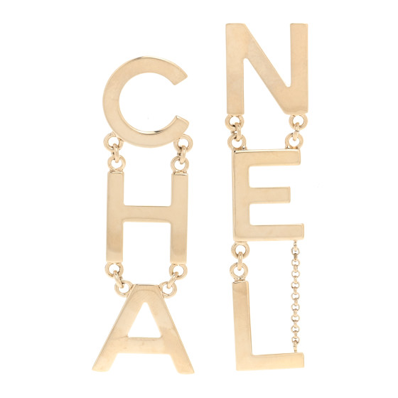 Metal Cha-Nel Logo Drop Earrings Gold