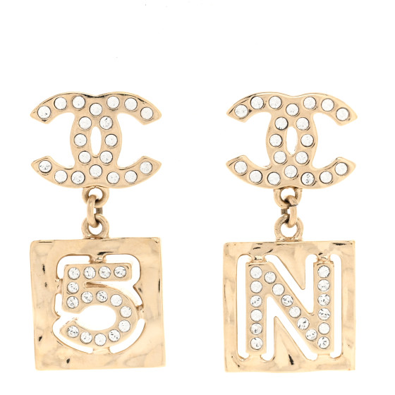 Crystal CC No 5 Drop Earrings Gold