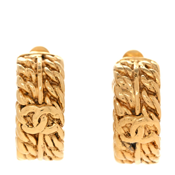 Metal CC Hoop Clip On Earrings Gold