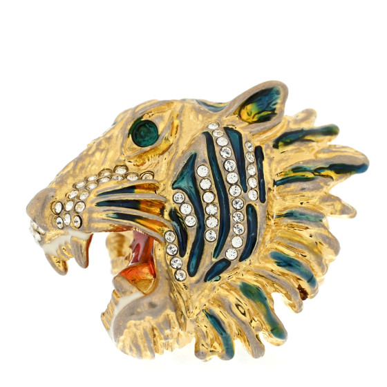 Metal Crystal Lion Head Ring S Aged Gold Multicolor
