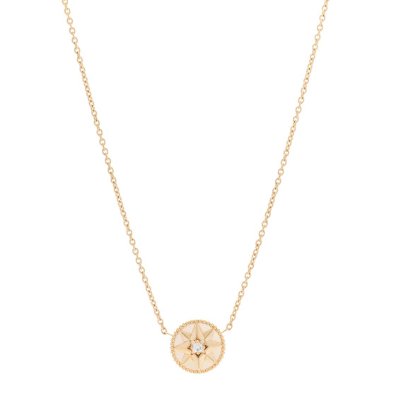 18K Yellow Gold Diamond Mother of Pearl Rose Des Vents Necklace