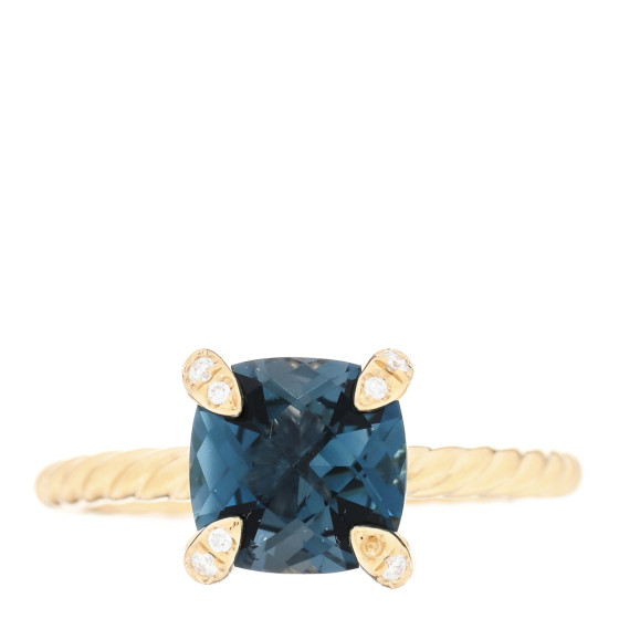 18K Yellow Gold Diamond Blue Topaz 7mm Chatelaine Ring 47 4