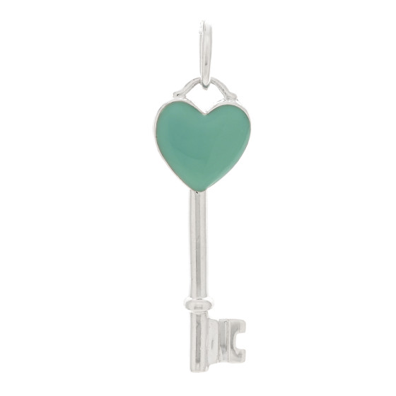Sterling Silver Enamel Heart Key Pendant Blue