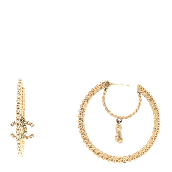 Crystal Pearl CC Drop Hoop Earrings Gold Pearly White