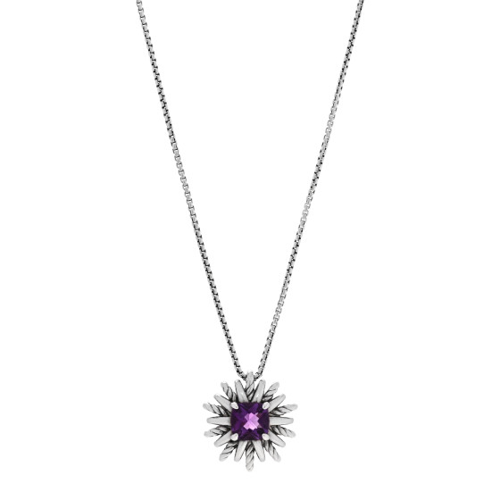 Sterling Silver Amethyst Starburst Pendant Necklace