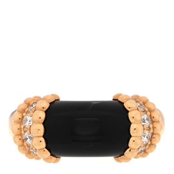 18K Yellow Gold Diamond Black Onyx Perlee Couleurs Ring 53 6.5