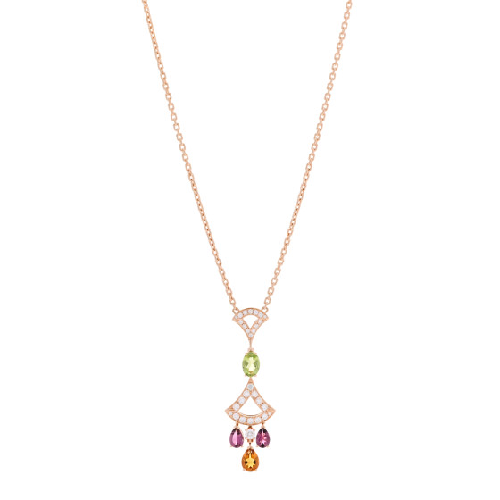 18K Rose Gold Diamond Pink Tourmaline Citrine Peridot Diva's Dream Pendant Necklace