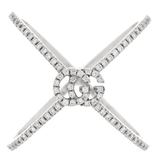 18K White Gold Diamond Running G Cross Ring 52 6
