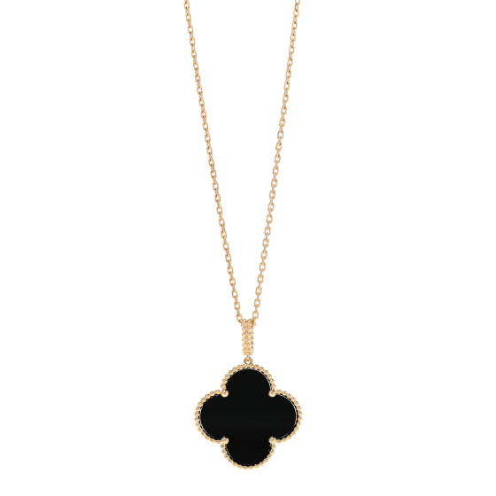 18K Yellow Gold Black Onyx Magic Alhambra Pendant Necklace