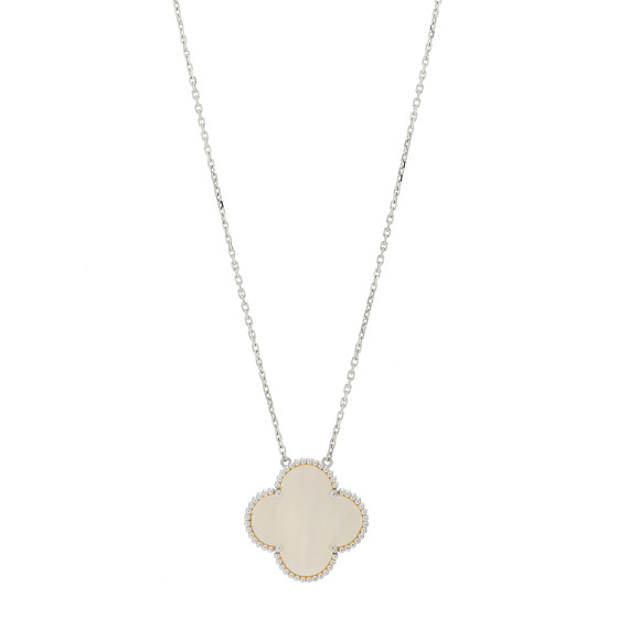 18K White Gold Mother of Pearl Magic Alhambra Pendant Necklace