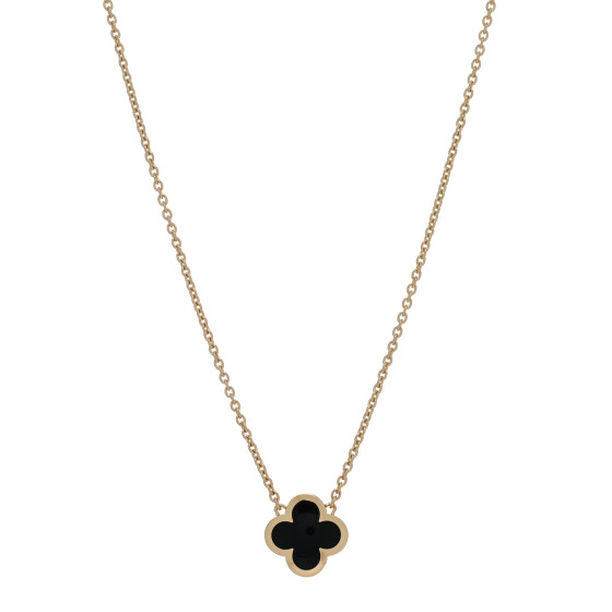 18K Yellow Gold Black Onyx Pure Alhambra Pendant Necklace