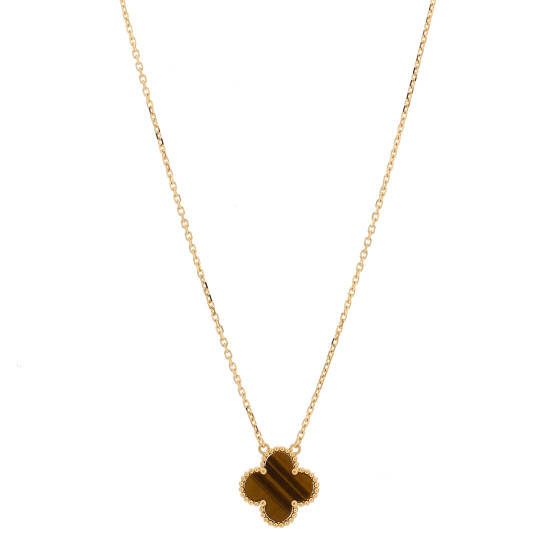 18K Yellow Gold Tiger Eye Vintage Alhambra Pendant Necklace