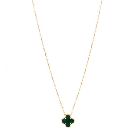 18K Yellow Gold Malachite Vintage Alhambra Pendant Necklace