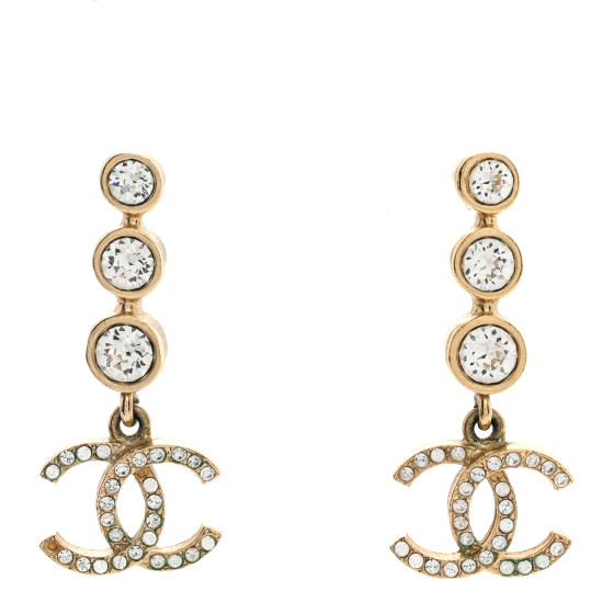 Crystal CC Drop Earrings Gold