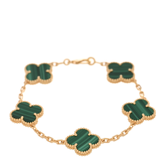 18K Yellow Gold Malachite 5 Motifs Vintage Alhambra Bracelet