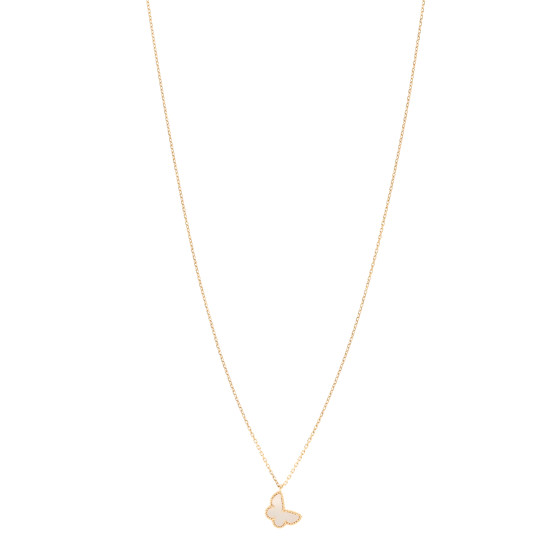 18K Yellow Gold Mother of Pearl Sweet Alhambra Butterfly Pendant Necklace
