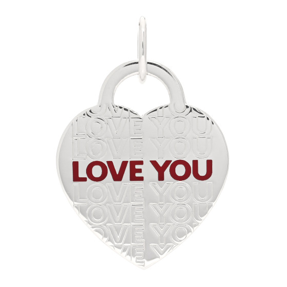 Sterling Silver Enamel LOVE YOU Heart Pendant Red