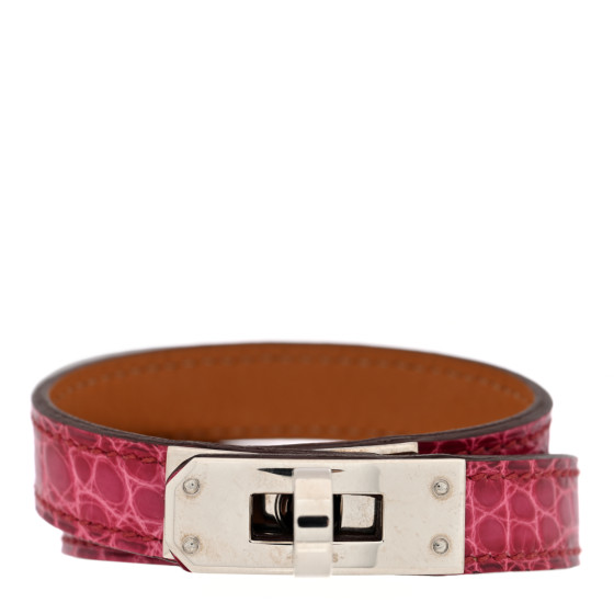 Shiny Alligator Kelly Double Tour Bracelet S Fuchsia