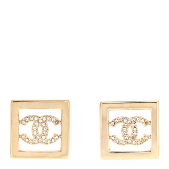 Metal Crystal Square CC Earrings Gold