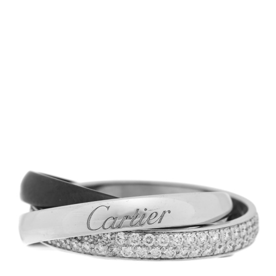 18K White Gold Diamond Ceramic Small Trinity Ring 51 5.75