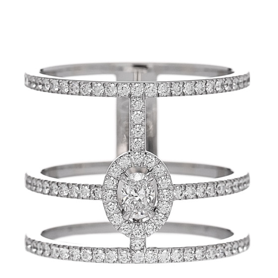 18K White Gold Diamond Glamazone 3 Row Pave Ring 54 6.75