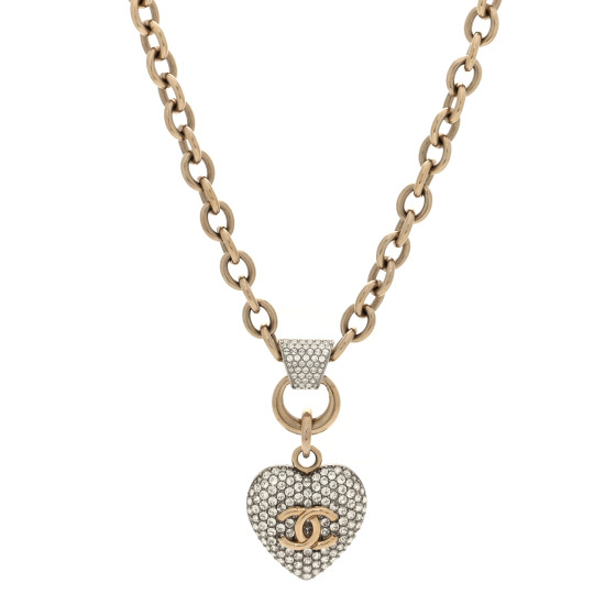 Crystal Heart CC Necklace Gold