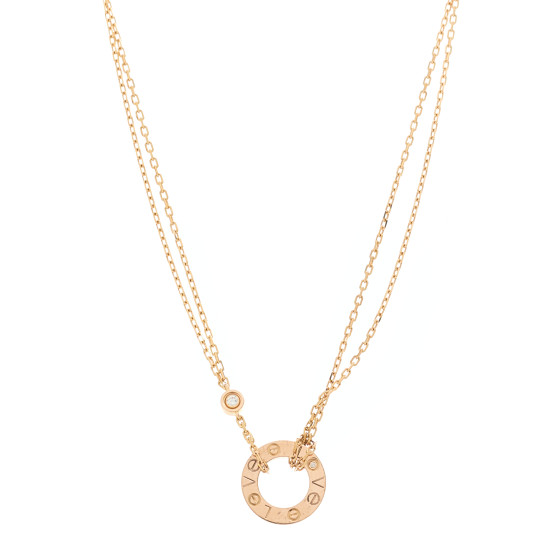 18K Pink Gold 2 Diamond LOVE Necklace