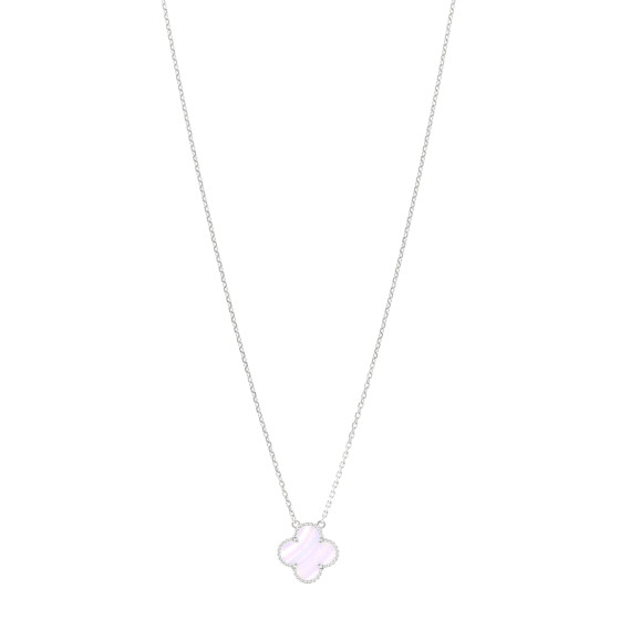18K White Gold Chalcedony Vintage Alhambra Pendant Necklace