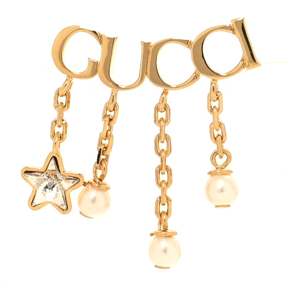 Metal Crystal Pearl Script Drop Single Earring Gold