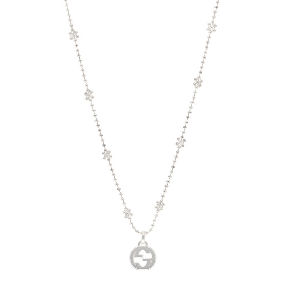 Sterling Silver Interlocking GG Pendant Beaded Necklace