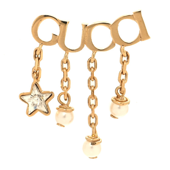 Metal Crystal Pearl Script Drop Single Earring Gold