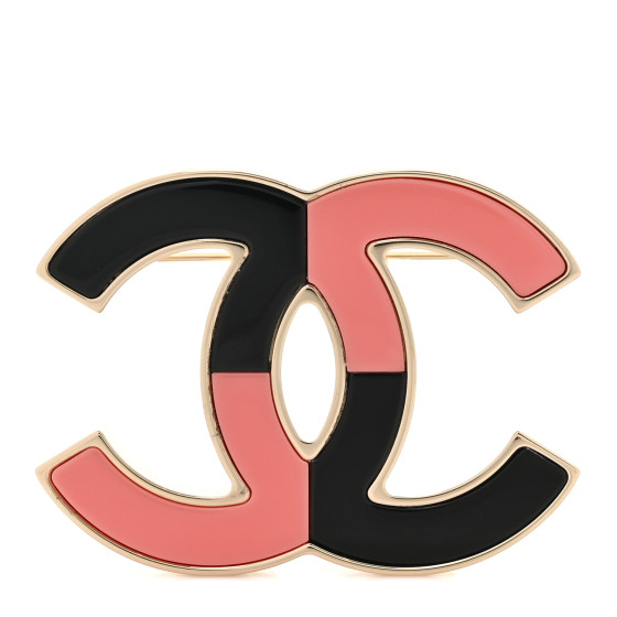 Enamel CC Brooch Gold Pink Black