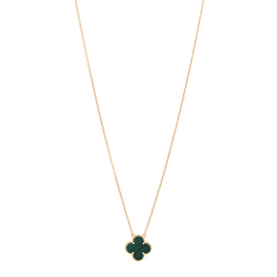 18K Yellow Gold Malachite Vintage Alhambra Pendant Necklace