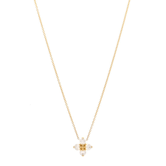 18K Yellow Gold Diamond Love in Verona Flower Pendant Necklace