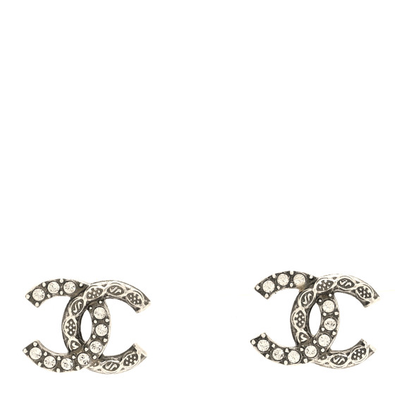 Metal Crystal CC Earrings Silver