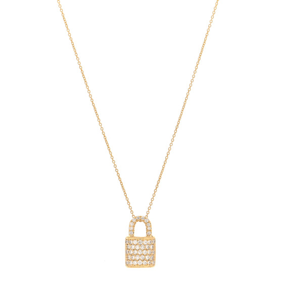18K Yellow Gold Diamond Tiny Treasures Lock Pendant Necklace