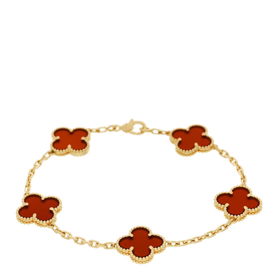 18K Yellow Gold Carnelian 5 Motifs Vintage Alhambra Bracelet
