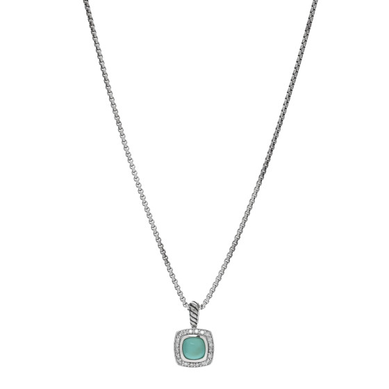 Sterling Silver Diamond Turquoise 7mm Petite Albion Pendant Necklace