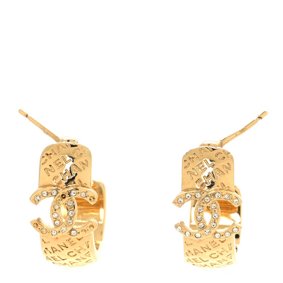 Metal Crystal CC Logo Hoop Earrings Gold