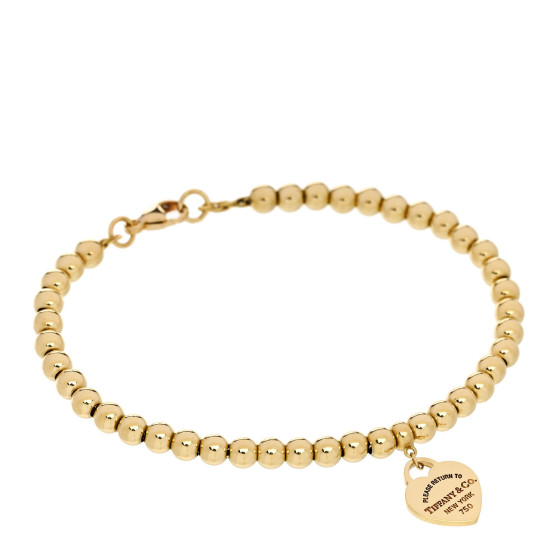 18K Yellow Gold 4mm Return To Tiffany Bead Heart Tag Bracelet