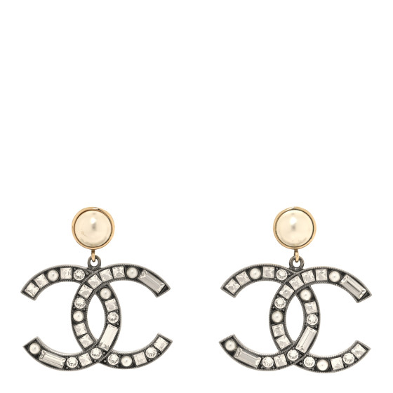 Crystal Baguette Pearl Bright Young Things CC Drop Earrings Silver