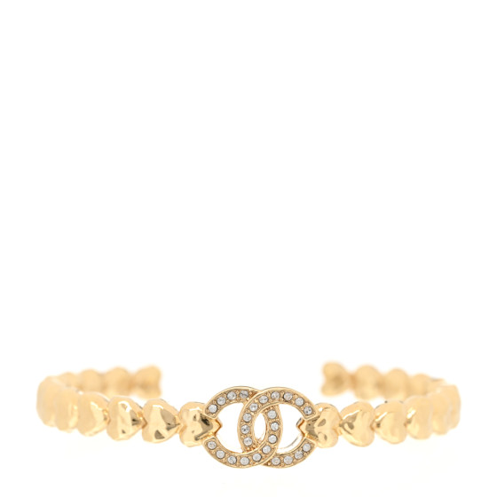 Crystal CC Heart Link Cuff S Bracelet Gold