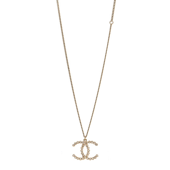 Metal Crystal CC Pendant Necklace Gold