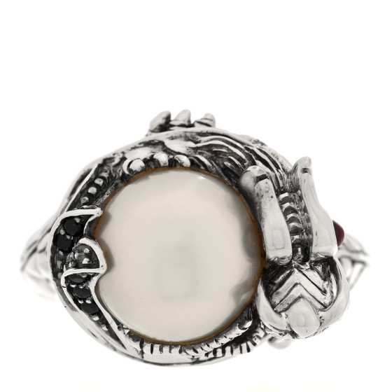 Sterling Silver Ruby Black Sapphire Pearl Legends Naga Small Dragon Ring 53 6.5