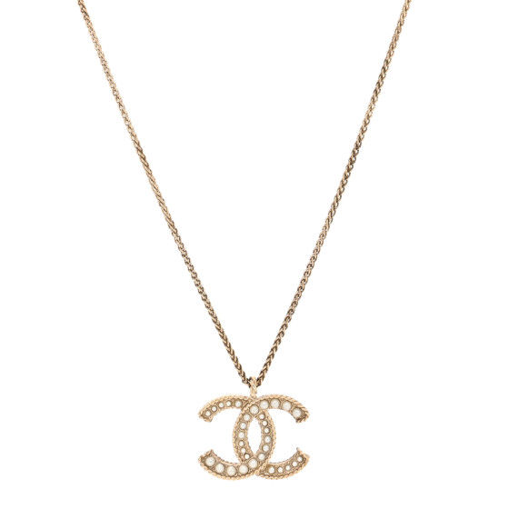Pearl CC Pendant Necklace Light Gold