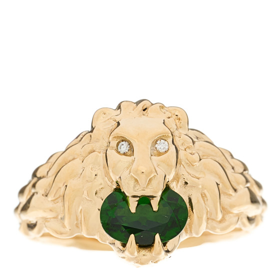 18K Yellow Gold Diamond Chrome Diopside Lion Head Ring 53 6.25