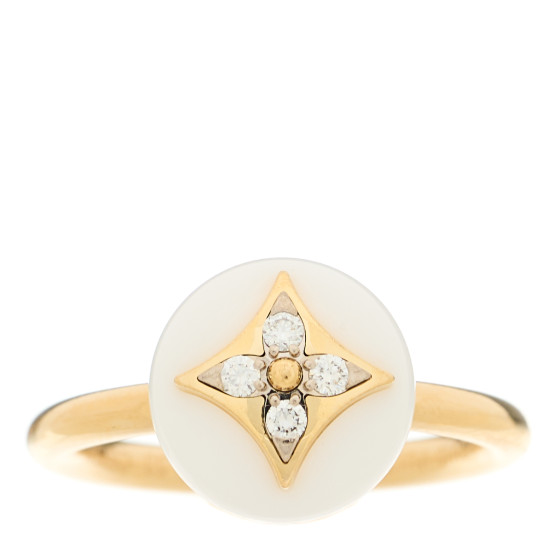 18K Yellow Gold Diamond White Agate Idylle Blossom Ring 53 6.25