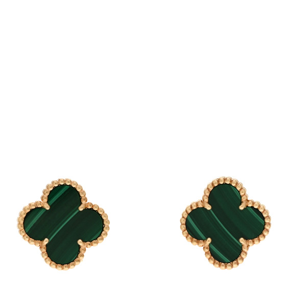 18K Yellow Gold Malachite Vintage Alhambra Earrings