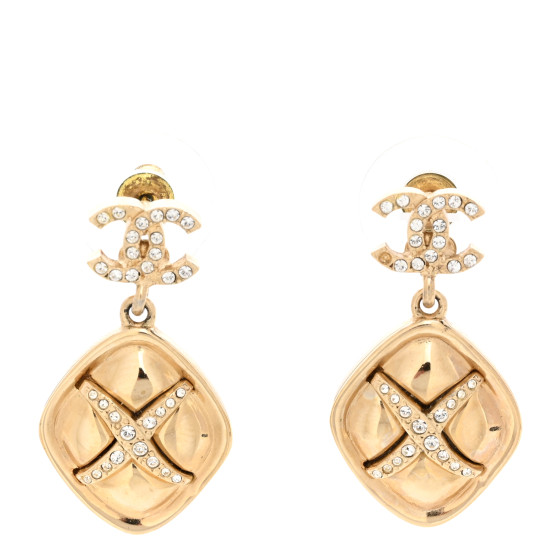 Crystal CC Drop Earrings Gold